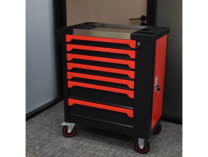 Grand armoire à outils sur roulettes, armoire à outils verrouillable avec porte latérale, chariot d'atelier en acier inoxydable