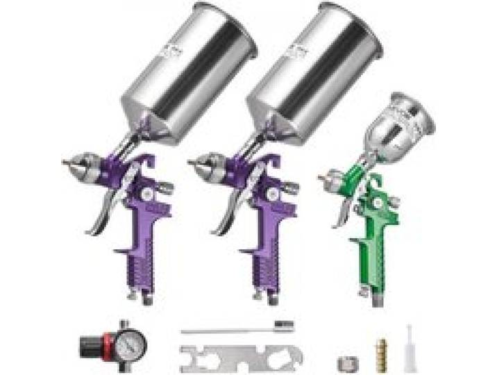 VEVOR 3-tlg. Farbsprüh-Set, Lackierpistole, Spritzpistole mit 3 Düsen (1/1,4/1,8 mm), 3 Bechern und Luftregler, Schwerkraft-Autolack-Sprühgerät für Grundierung, Decklack und Ausbesserung