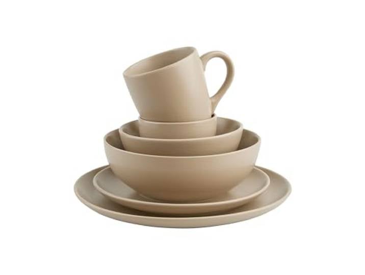 Sallys 12 teiliges Silky Glaze Geschirr-Set aus hochwertigem Porzellan, Mikrowellengeeignet und Spülmaschinengeeignet, Tafelservice, Schüssel und Teller Set (Desert Beige)