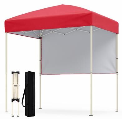Costway 6 x 4 FT Pop-Up Canopy Tent with 1 Half Sidewall Easy Setup Folding Outdoor Sun Shelter-Red