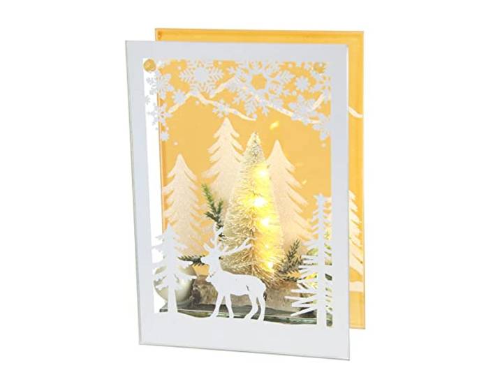 Dekoriertes Dekoobjekt aus Glas mit LED Licht weißer Mini Tannenbaum Lampe Stimmungslicht Lichterkette Weihnachtsdeko 3D Bild Dekoration Weihnachten Tischdeko Ornamente 3D Bild Geschenk Dekoration