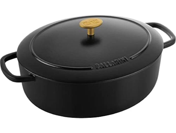 BALLARINI Bellamonte Auflaufform, Bräter, Dutch Oven, Emailliertes Gusseisen, Oval, 29 cm, 4,5 L, Schwarz