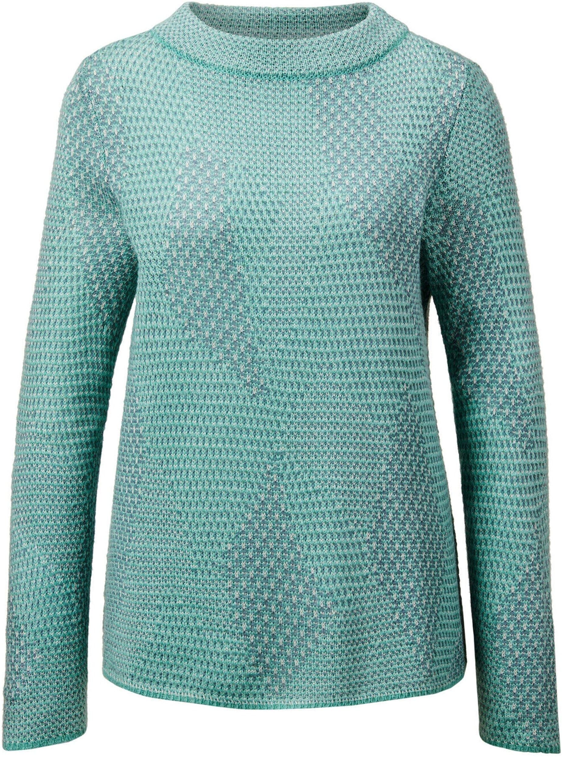 Rundhalspullover GOLDNER "Kurzgröße Strickpullover im Reiskorn-Effekt", Damen, Gr. 22, grün (mint, gemustert), Obermaterial: 100% Polyacryl PAN., U-Boot-Ausschnitt, Rippe, Pullover Rundhalspullover, Jacquardmuster