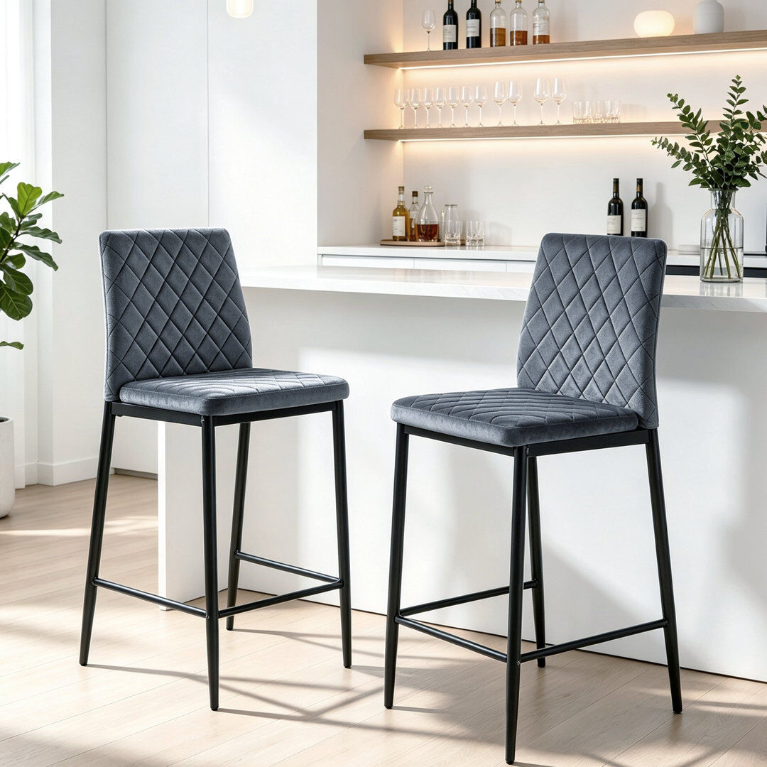 Canora Grey Upholstered Bar Stool with Iron Frame Dark Grey 99cm H X 40cm W X 49.5cm D