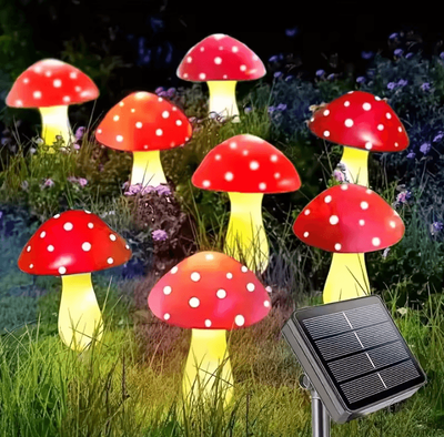 Inspire Curations Solar Red Mushroom Garden Lights Outdoor Waterproof Decor red 8led Mushroom