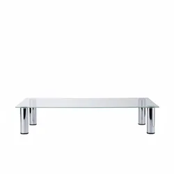 Relaxdays TV-Tisch Glas, verchromte Metallbeine, Bildschirmerhöhung, rechteckig, Glasaufsatz, 100x35x17 cm, weiß/silber