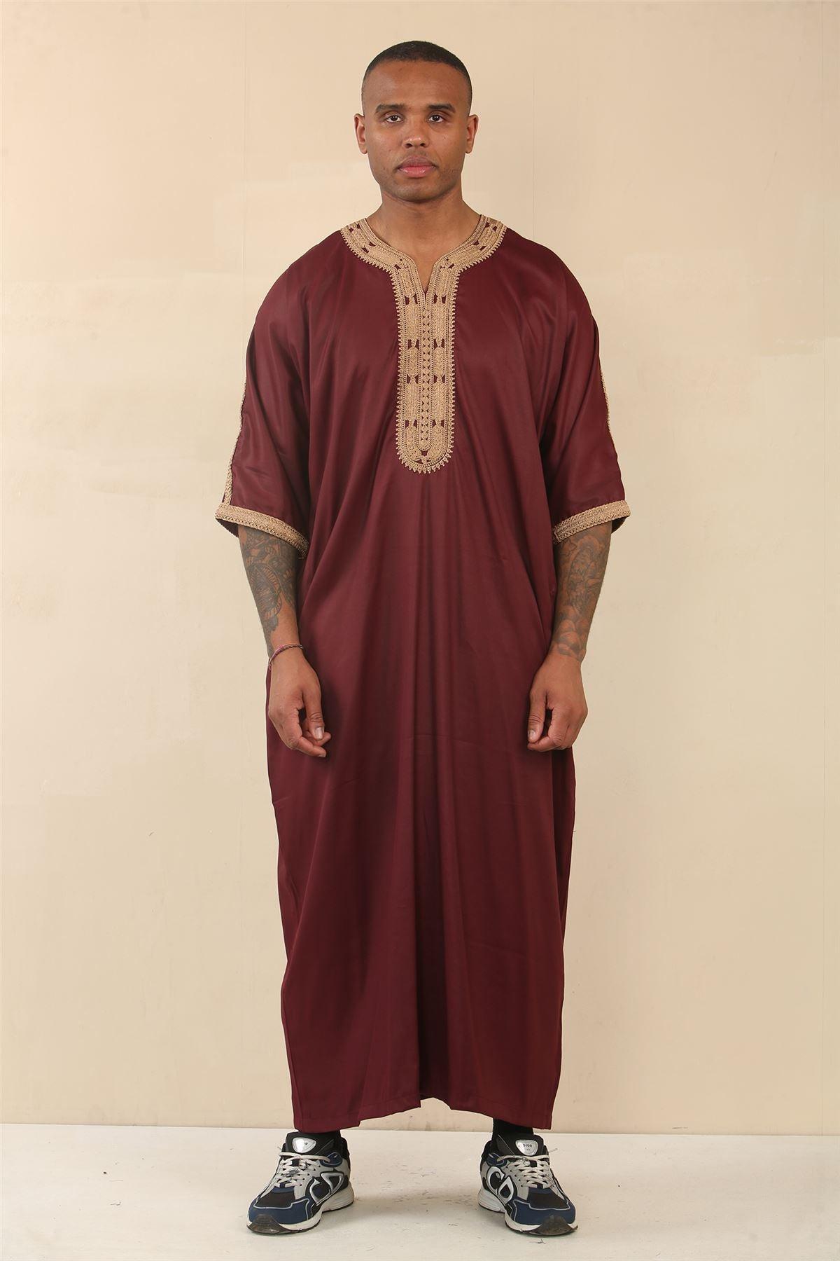Herren Burgunderrote marokkanische Thobe Jubba Robe Eid Djellaba Gandoura