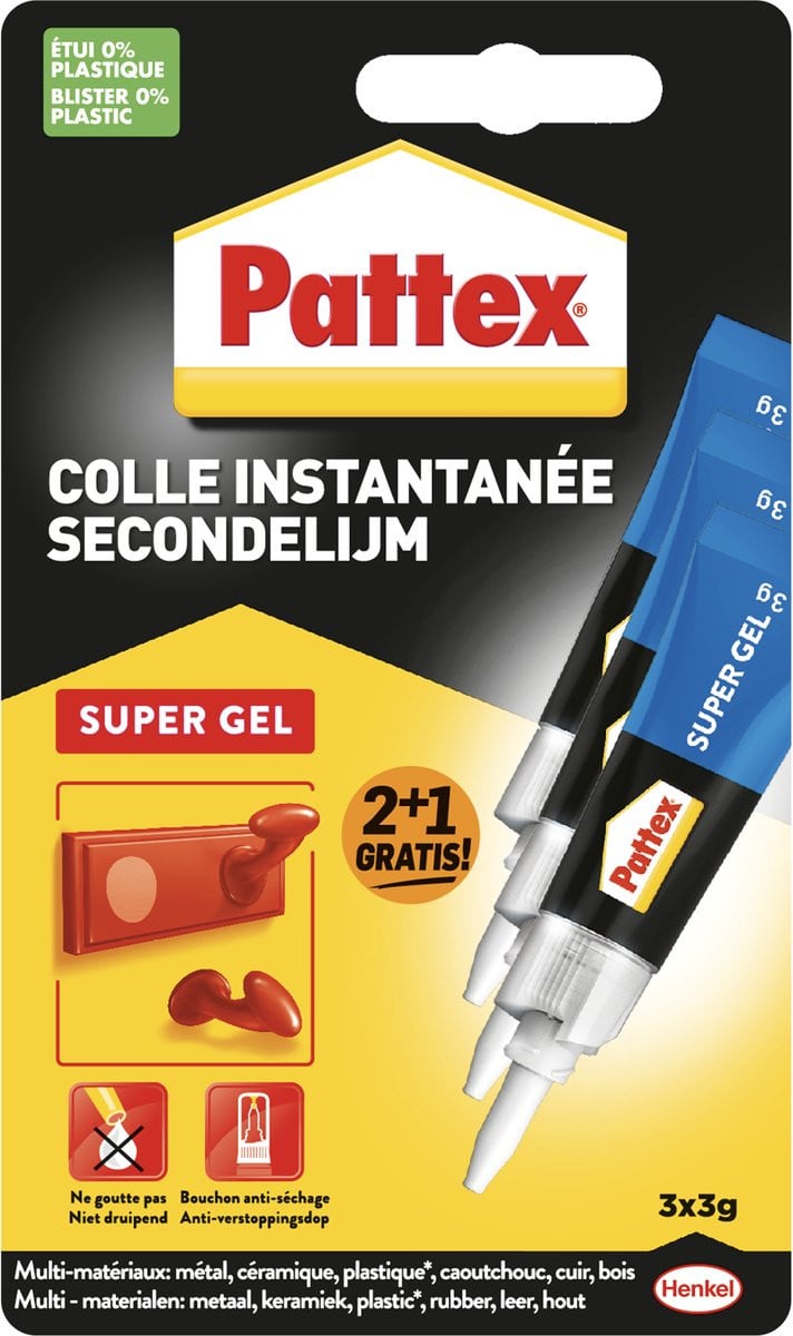 Pattex Super Gel Secondelijm 3g Blister 12 stuks