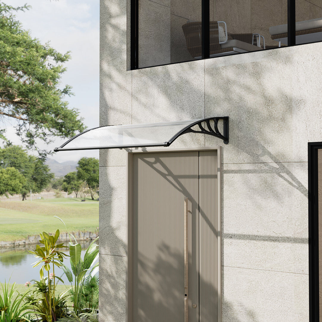 Living And Home 100cm D Plastic Cover Retractable Door / Window Awning Clear 28cm H x 150cm W x 100cm D
