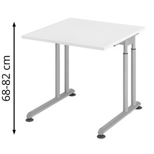 Hammerbacher Schreibtisch Z-Serie, weiß / silber, höhenverstellbar, 80 x 68-82 x 80 cm