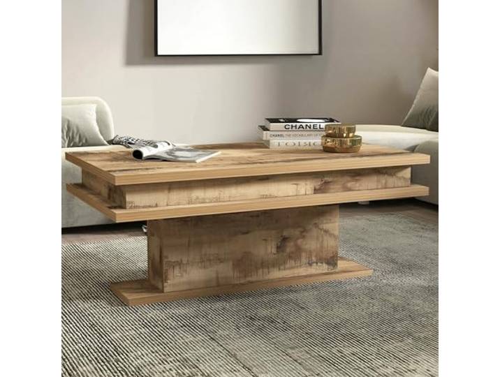 Dmora - Couchtisch Leon, Wohnzimmer-Couchtisch, niedriges Aufbewahrungselement, Couchtisch, 100x55x42 cm, Ahorn