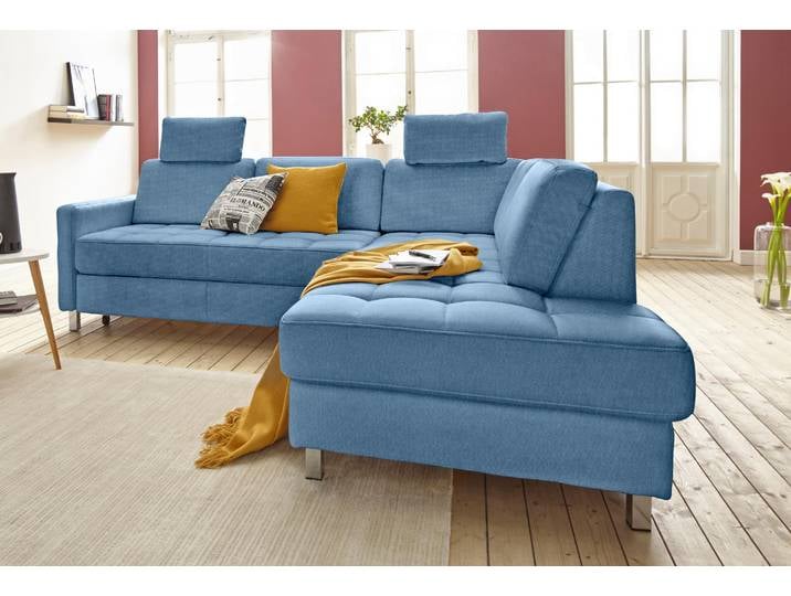 Ecksofa, Hellblau, 233x196 cm, Luxus-Microfaser, Bettfunktion & Bettkasten, Modern, sit&more