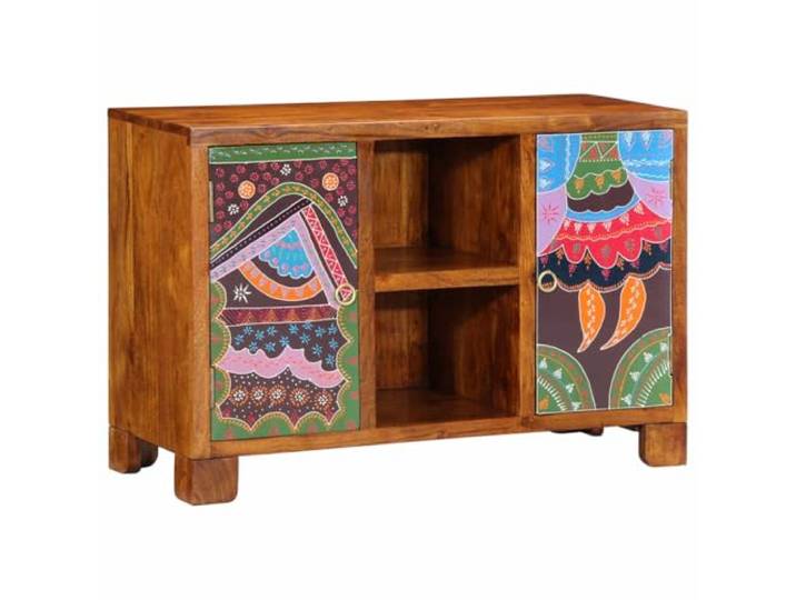 KTHLBRH Anrichte Mehrfarbig 90x35x60 in aus massivem Akazienholz 2 Türen, großer Raum, handbemaltes Design, für Wohnzimmer, Küche, Eingangsbereich