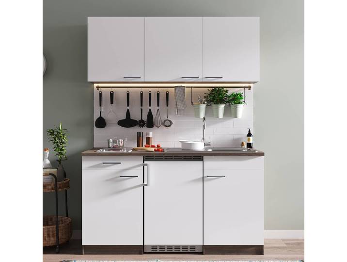 Cuisine Oliver I 150cm Blanc/Blanc/Imitation chêne foncé Vitrocéramique