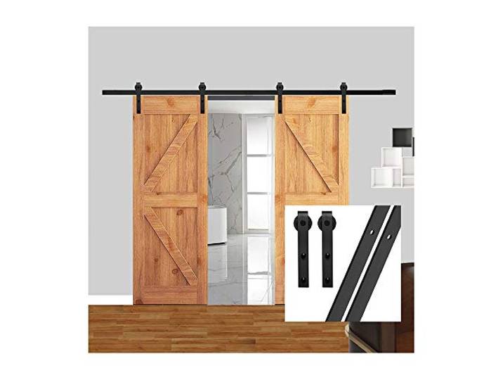 GIFSIN 16FT/488cm Scheunentor Kit Schiebetürbeschlag Kit Schiebetür Kit für Doppeltür,J-förmiger Kleiderbügel