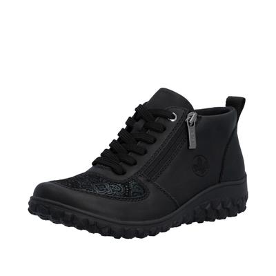 Sneakerboots RIEKER, Damen, Gr. 42, wärmend, schwarz, Lederimitat, Schuhe Sneakerboots, High Top Sneaker, Schnürboots, Stiefelette mit floralem Muster