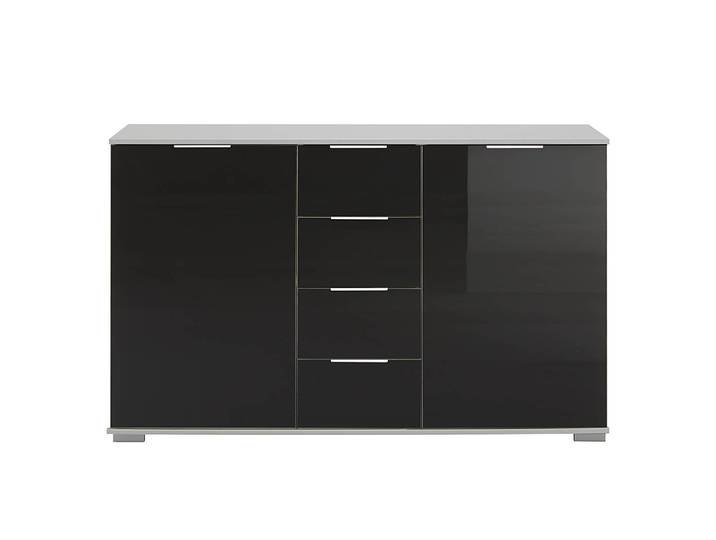 Commode combinée I 130 x 82 x 38cm Blanc/Noir/Noir/Gris clair