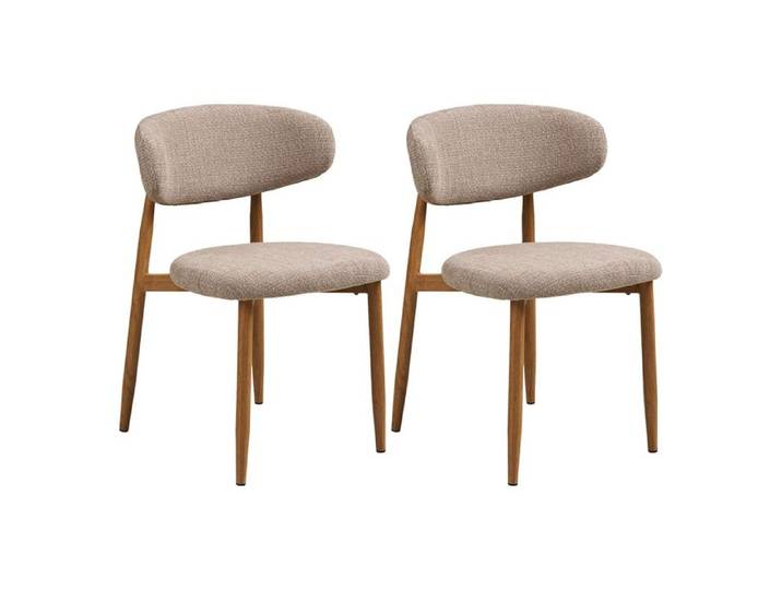 Eddie - lot de 2 chaises en tissu texturé - pieds en acier effet bois - Bois / Beige
