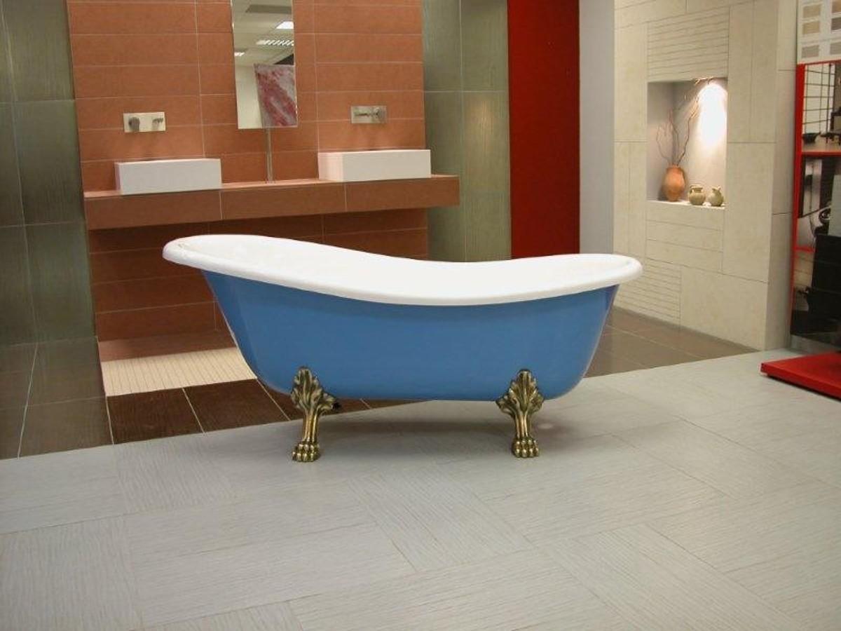 Freistehende Luxus Badewanne Jugendstil Roma Hellblau/Weiß/Altgold 1470mm - Barock Badezimmer