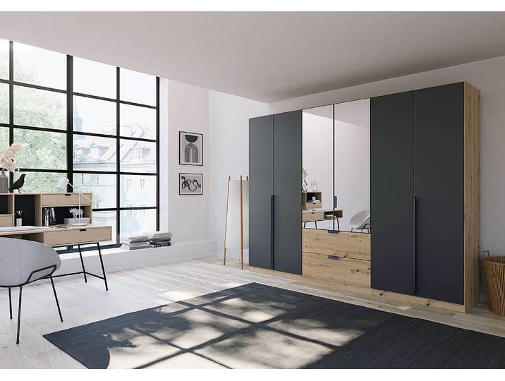 Drehtürenschrank Dark&Wood Schubladen 271cm Grau mit Spiegeltür/-en