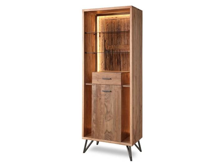 WOLF MÖBEL Highboard (72x40x195 LxBxH (cm), HUDSON Vitrine 1 Tür / 1 Schublade / 2 Glasböden / Licht