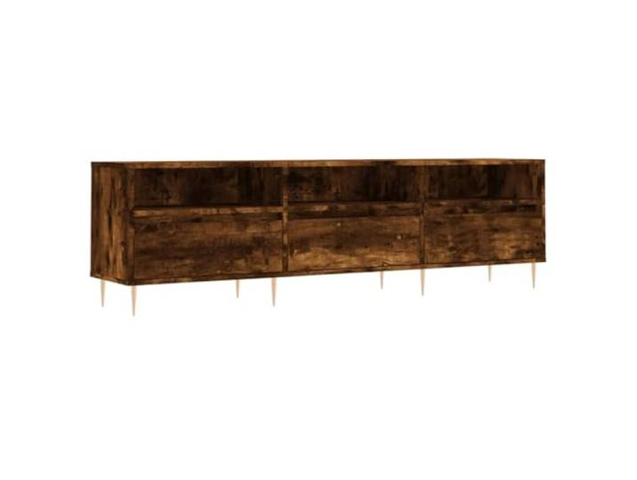 LKJephalotrope TV-Schrank Räuchereiche 150x30x44,5 cm Lowboard 6 Fächer Stabiles TV-Board aus Holzwerkstoff in Räuchereiche-Optik mit Eisenbeinen. Ideal für Wohnzimmer und Schlafzimmer.