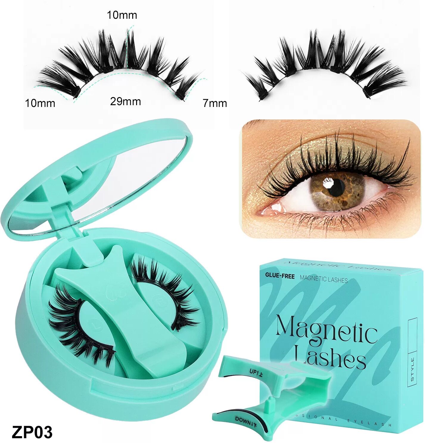 INF Magnetische Wimpern Set - Mintgrüne Integrierte Box model 2