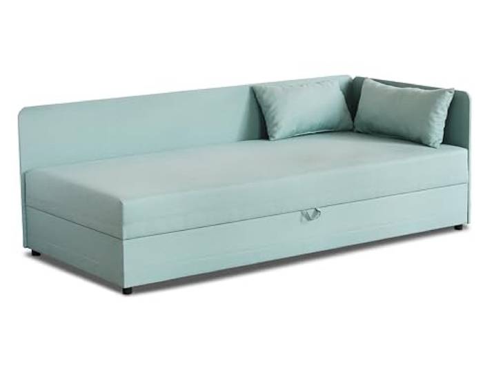 bonni24 Hirek Einzelbett 80 × 180 cm mit Bonellfederkernmatratze und Bettkasten, gepolstertes Jugendbett mit Öffnungsmechanismus, Mintgrün