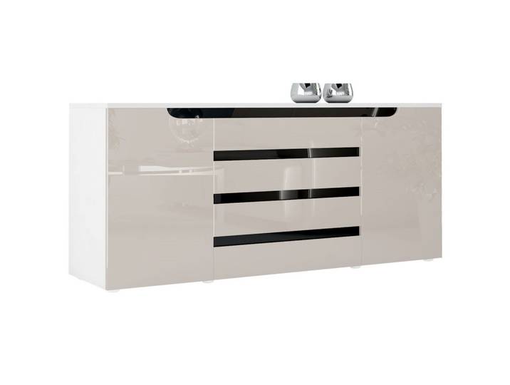 SIDEBOARD Sintra Sandgrau Hochglanz / Schwarz Hochglanz