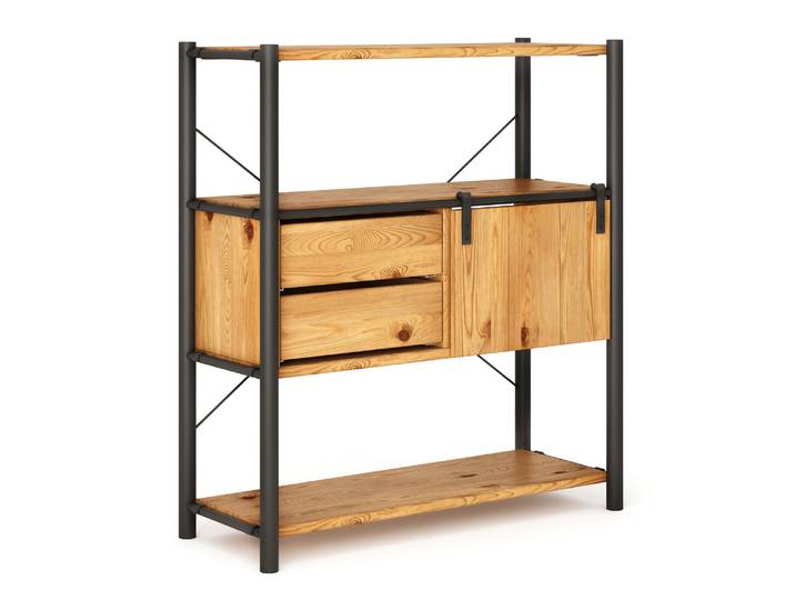 LIVERPOOL 4er Regal-Kombi, Highboard aus Massivholz