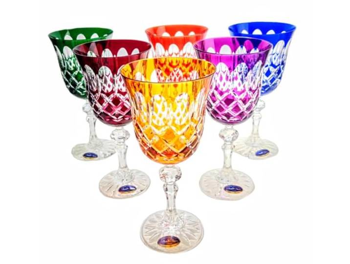 MaRika Kristall Weingläser Set – 220 ml, bunt, handgefertigt – 6er Set Weingläser, perfekt für Rotwein und Weißwein, Geschenkidee