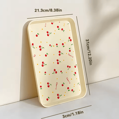 Inspire Picks WORTHBUY Cherry Pattern Serving Tray For Desserts, Jewelry & Home Organization yellow M