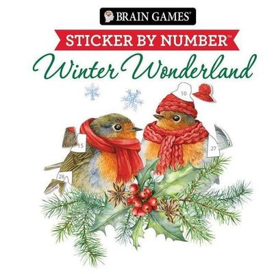 Brain Games - Sticker by Number Compact Edition: Winter Wonderland 7x7 Inches Cozy Winter Activity, Travel Size Activity Book for Adults & Kids 7+,