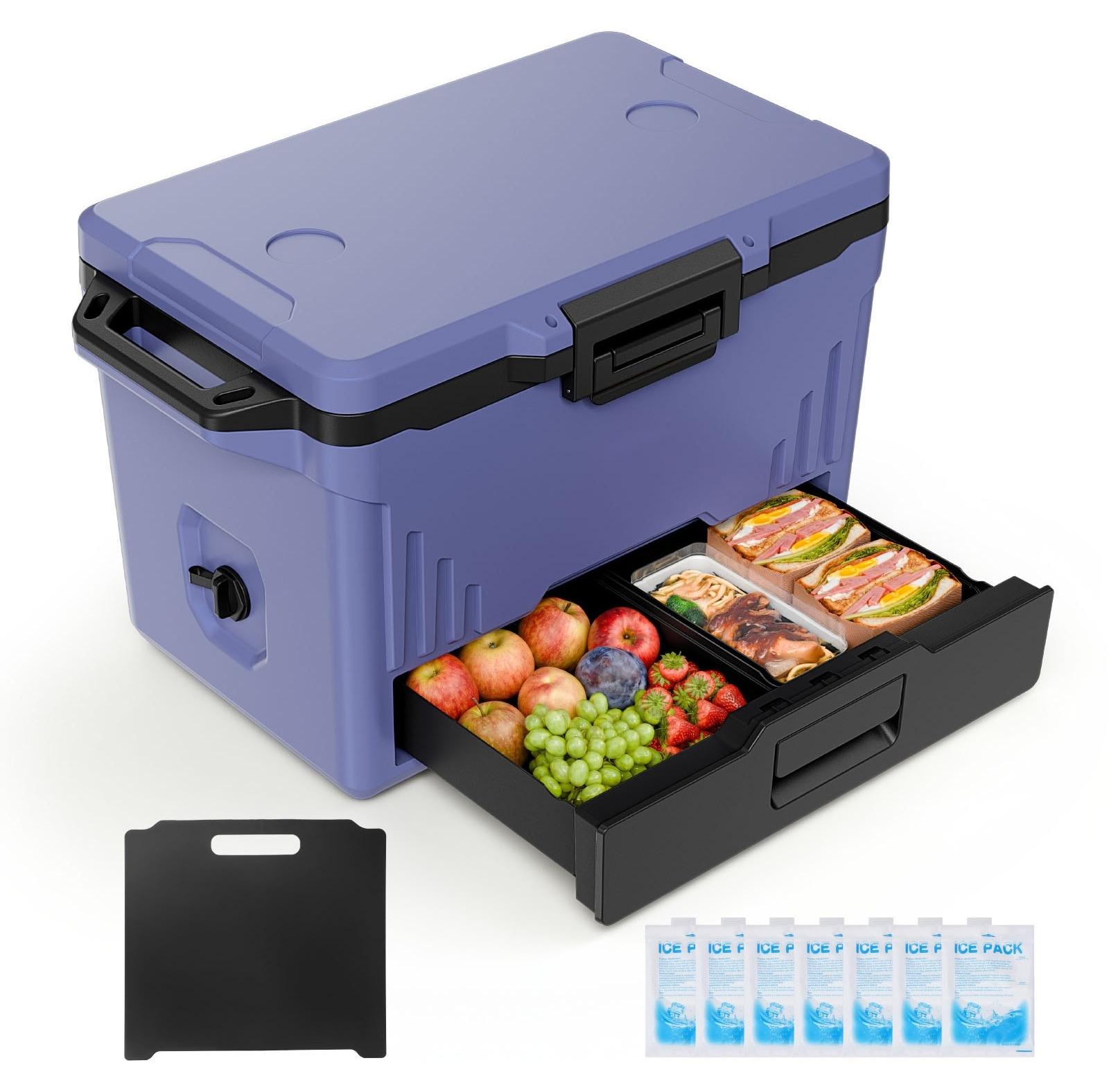 Kühlbox - Passive Isolierbox - 47,3 l Fassungsvermögen - Bis zu 48 Stunden Kühlung - Auslaufsicher - Integriertes Eisfach - Tragegriff sowie Getrennte Trocken- und Nassfächer