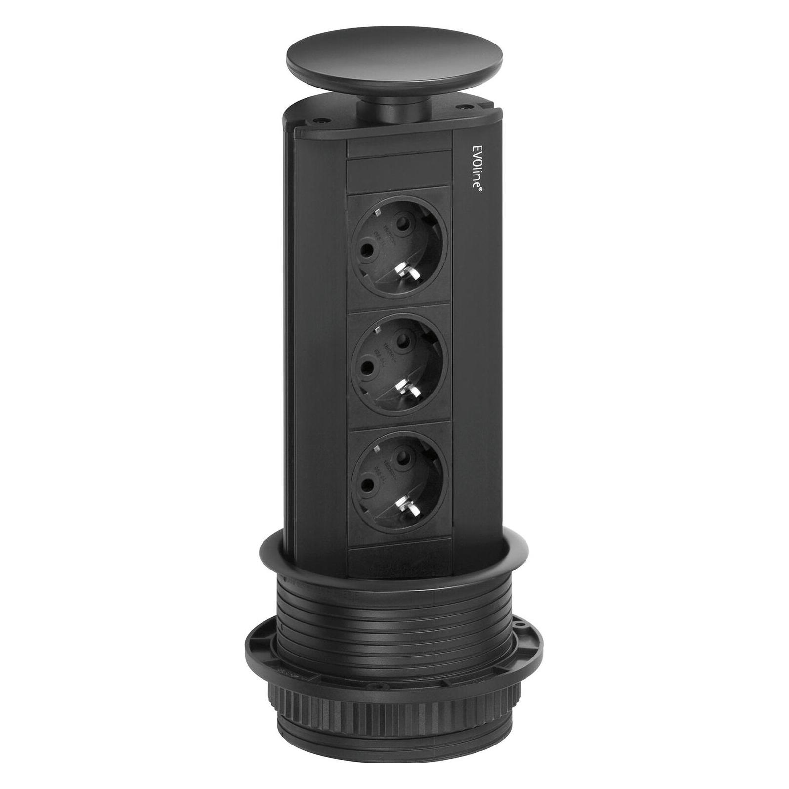 Evoline Port Steckdosenelement schwarz, 3x Schuko Wippdeckel schwarz (3x, CEE 7/3, 3 m) (159310216600)