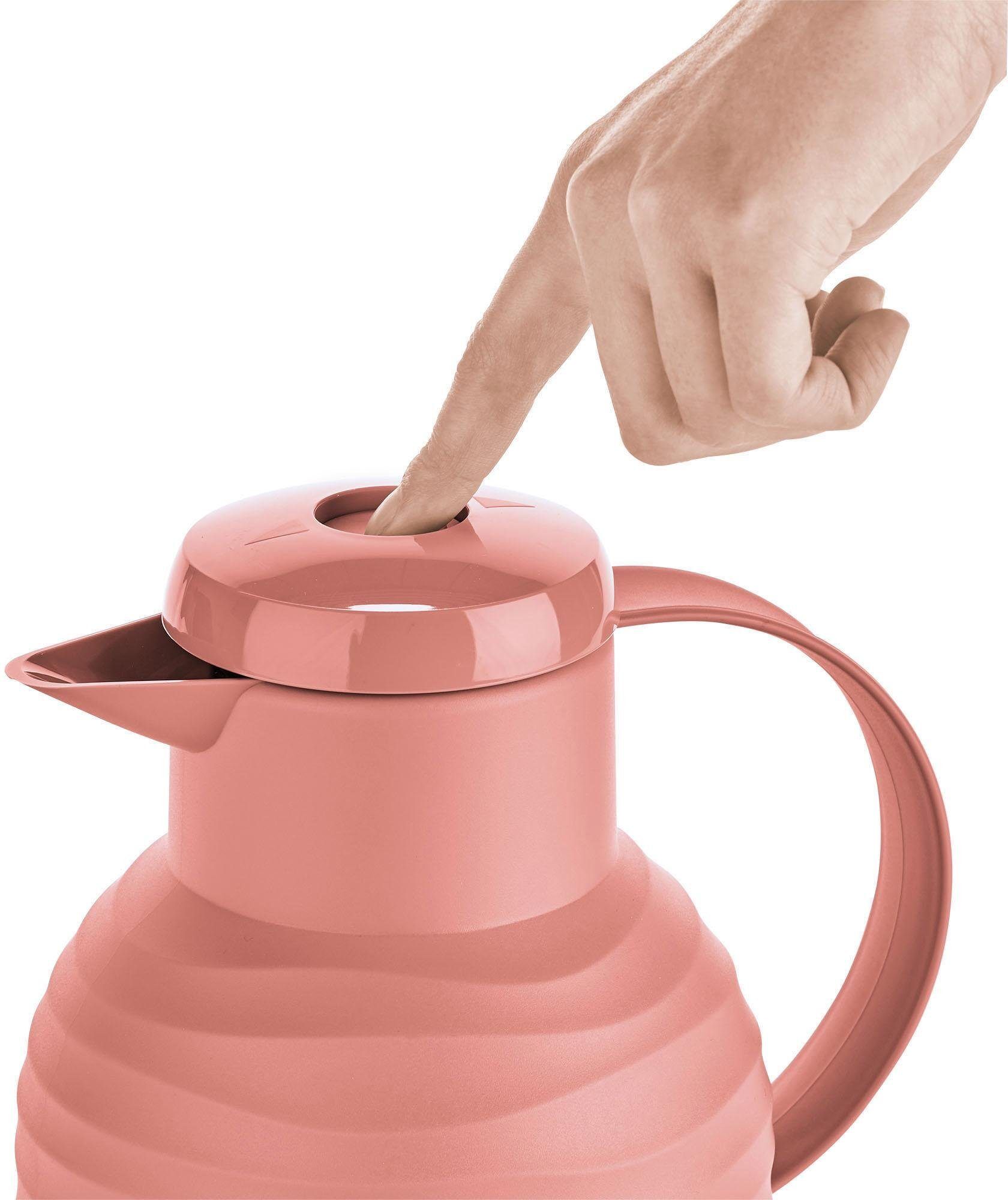 Isolierkanne EMSA "Samba Wave", orange (koralle), 1 l, Glas, Kunststoff, Kannen, Isolierkanne, Made in Germany, 12h warm/24h kalt, Quick-Press-Deckel, Glaskolben