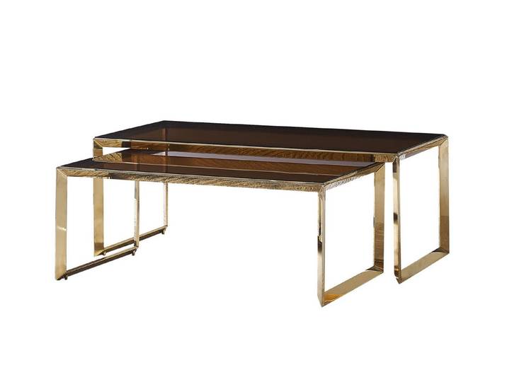 alesvelt Couchtisch Beistelltisch Couchtisch 2er Set aus braunem gehärtetem Glas