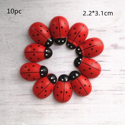 Uplift Picks Wooden Ladybug Fairy Garden Decoration Miniature DIY Craft Ornament 10 Pcs 22x31 Mm
