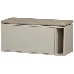 Bank Settle Down aus Kiefernholz mit Kissen, modern, Bouclé gepolstert, hellgrau, 108 cm