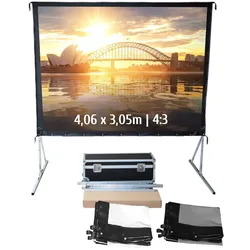 KIMEX - Kofferleinwand 4,06 x 3,05m - Format 4:3 - Leinwand Vorderseite + Leinwand Rückseite