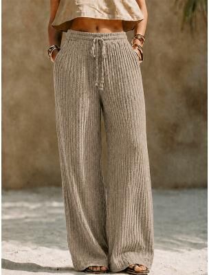 LightInthebox Women's Culottes Wide Leg Wide Leg Chinos Vacation Vintage Fashion Full Length Medium Waist Plain Texture Wide Leg Comfort Comfortable High Elasticity Casual Daily Vacation Blue Dark Fuchsia Spring