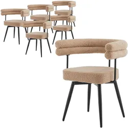 ESSZIMMERSTÜHLE drehbar 6er Set Braun Teddy-Stoff