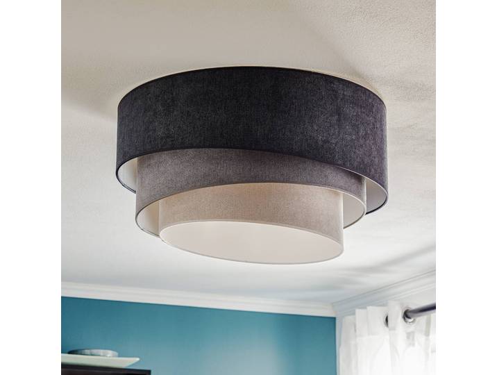Deckenleuchte Pastell Trio Duolla, dimmbar, alu / grau / zink, für Wohn- / Esszimmer, Textil / Stoff / Seide, Junges Wohnen