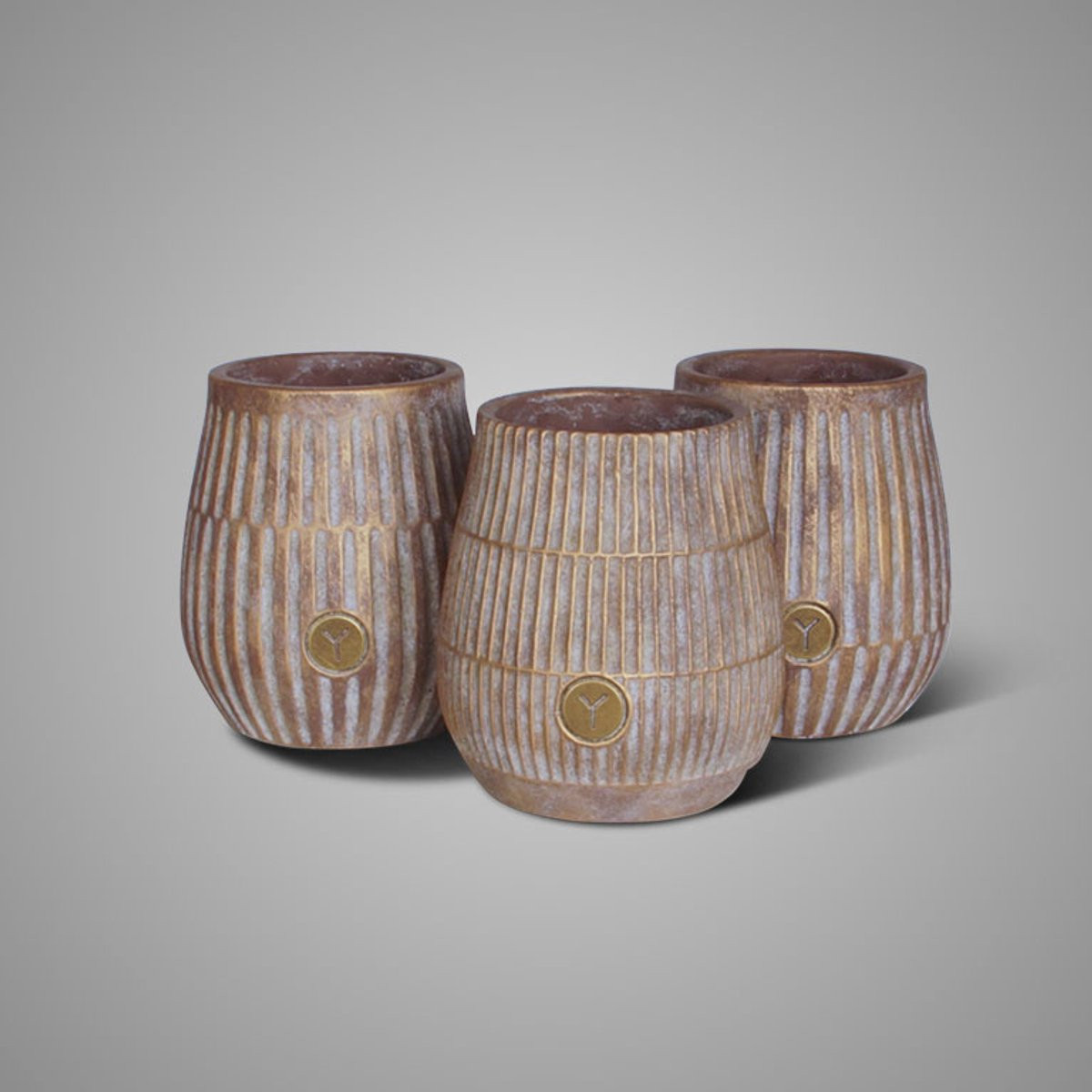 Brynxz Set van 3 Planters Vario Relief Jewel - Landelijke Bloempotten voor op tafel
