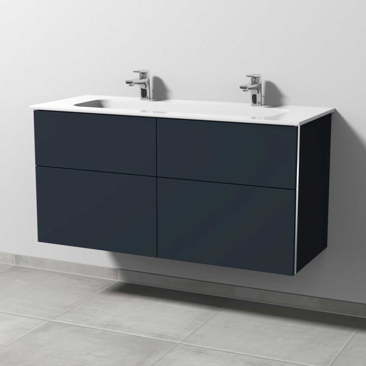 Sanipa 3way Keramik-Set Design Keramik-Doppelwaschtisch und Unterbau mit 4 Auszügen, Marine-Matt BP4831R