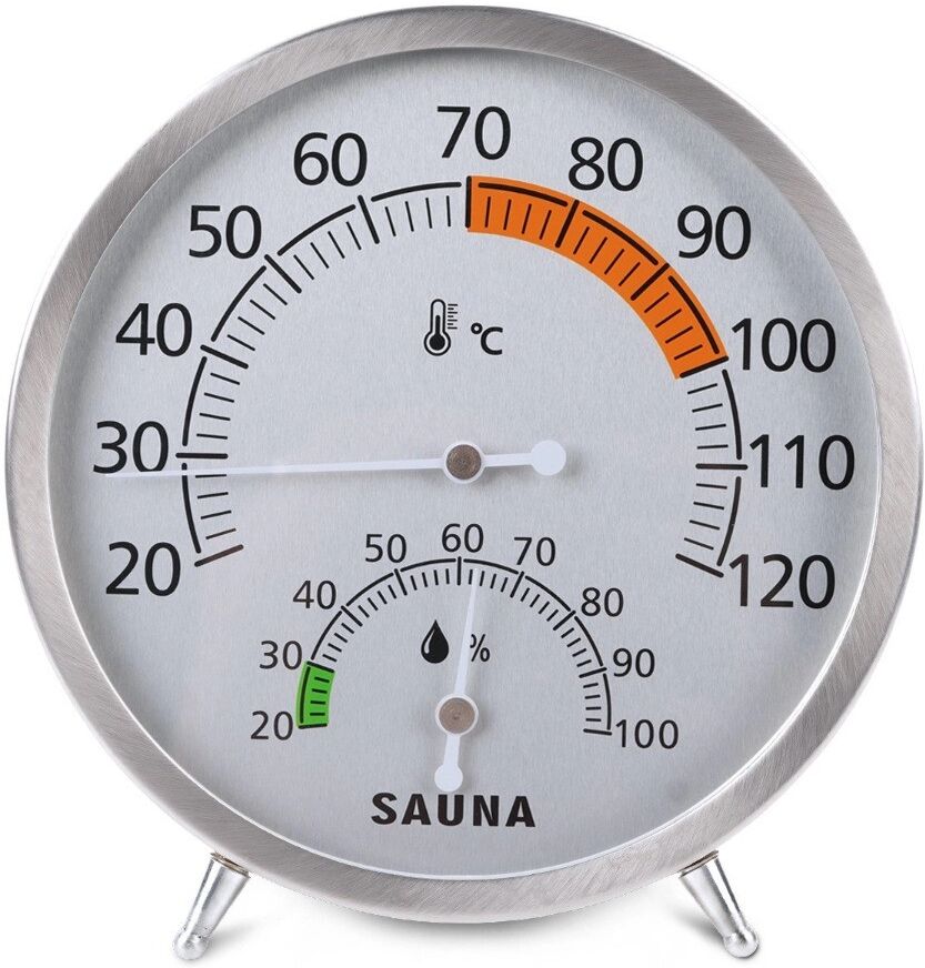 INF Sauna-Raumthermometer Celsius – Edelstahl, batterie-frei, 30cm x 30cm