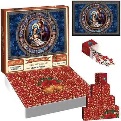 Adventskalender 2025 Krippenszene Puzzle 1000 Teile Puzzles Jigsaw Countdown Kalender für Weihnachtsgeschenke 24 Boxen Puzzles für den Countdown Weihnachtsgeschenk Belen Dekoration