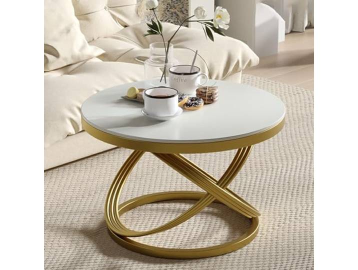 OIFAODAO Runde Tische， Dekorativer Sockeltisch, Akzenttisch for Wohnzimmer, Schlafzimmer(/Gold)