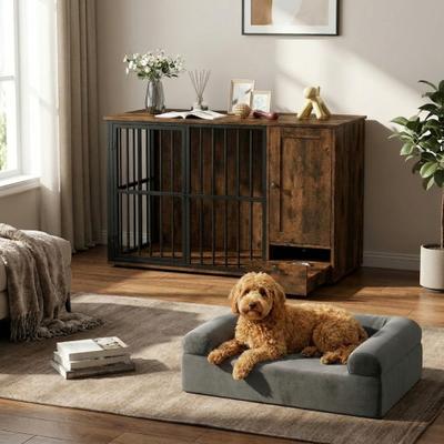 Costway Dog Crate Furniture & Cooling Gel Dog Bed for Small and Medium Dogs
