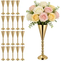 VEVOR 20 Stk. Hochzeitsvasen Tafelaufsatz Blumenvasen für Hochzeit 43 cm Hoch, Metall Tafelaufsatz Vasen mit Blumenständern, Trompete Vase Tischdeko für Hochzeiten Party Jubiläumsfeier Zeremonie, Gold